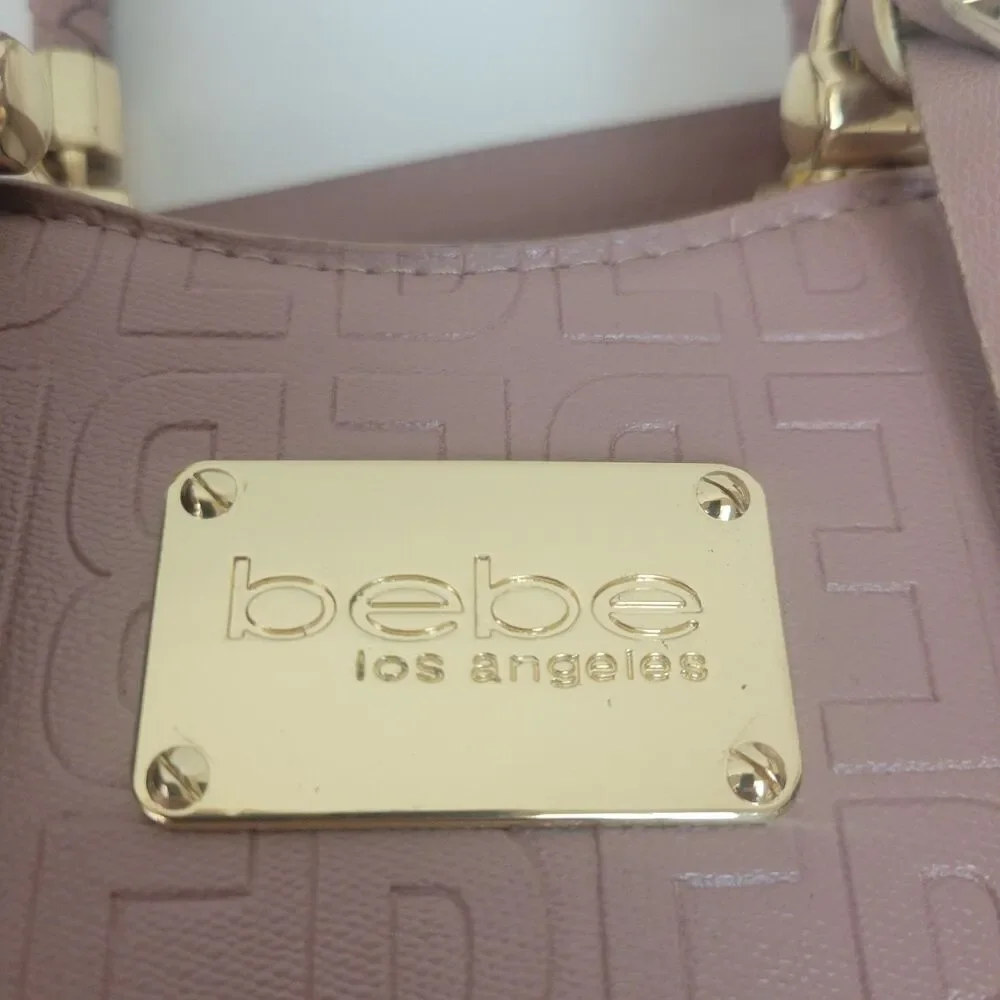 Bebe Los Angeles Blush Pink Embossed Logo Satchel Crossbody Bag Coin Purse